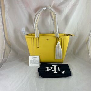 Lauren Ralph Lauren Resort 21 Leather Clare Tote Yellow W/ Dust Bag & Charm NWT